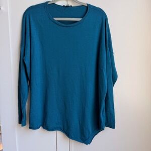 Eileen Fisher Sweater Womens PM Teal Blue Merino Wool Asymmetrical Hem Boxy